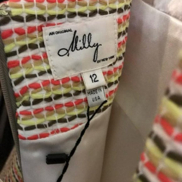 Milly of NY - Tweed Mock Neck Sleeveless Bright Citrus Colorful Mini/Midi Dress - Picture 11 of 15